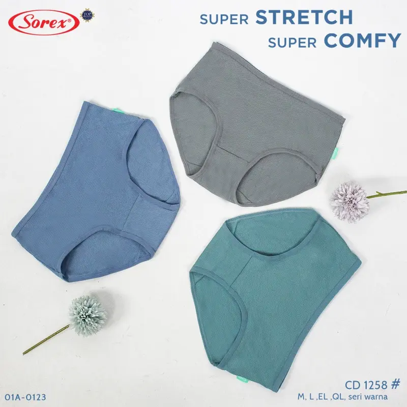 Cd Wanita Remaja Dewasa Sorex 1258 Karet Lembut / Celana Dalam Wanita Remaja Dewasa Cutting Midi motif Salur Timbul Karet Katun 4