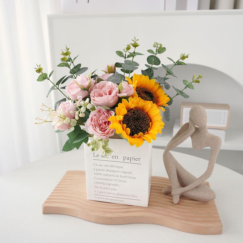 Product Introduction of [Hot sale in stores] Ins Style Sunflower Artificial Flowers Bouquet Home Decor Living Room Desktop Paper Bag Decoration Photo Props 11