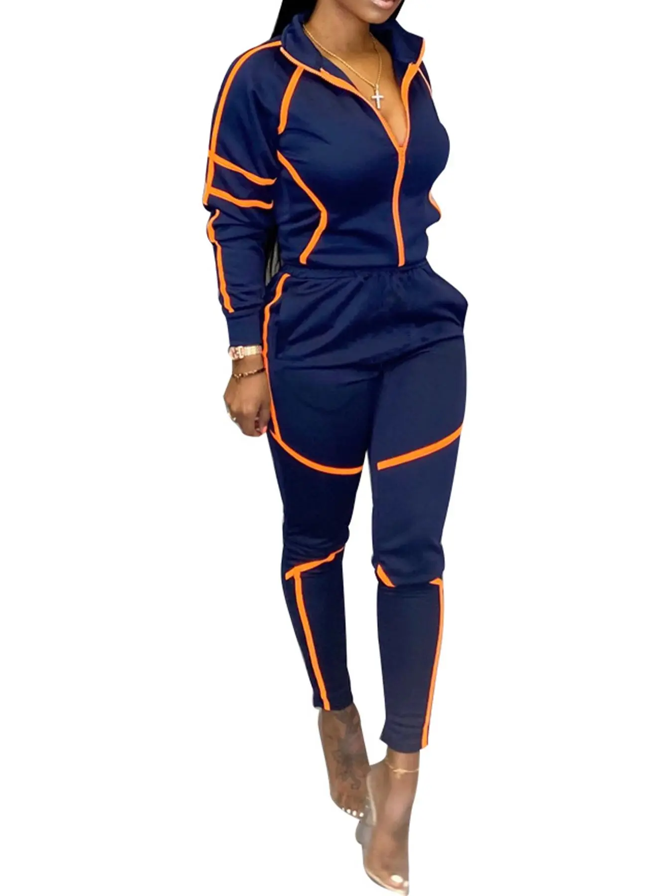 Women's Zip Up Jacket & Pants Two-piece Set, Casual Sporty Outerwear & Trousers for Daily Outdoor Wear, Women's Clothing for Fall & Winter