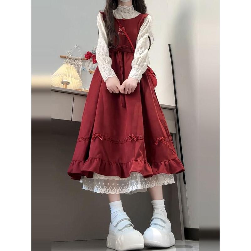 Váy Hai Dây, Một Mảnh, Phong Cách Preppy, Eo-Bó Sát Thắt Nơ, Bó Sát, Dành Cho Học Sinh Nữ, Phong Cách Hàn Quốc, Váy Vest Dáng Rộng Women Dress 2