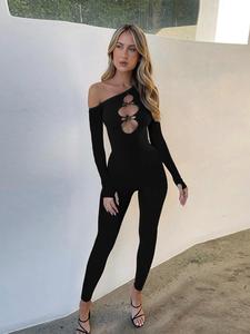 Women's Solid Color Cut Out Jumpsuit, Casual Long Sleeve Jumpsuit for Party Club Dating Wear, Women's Clothes for Fall & Winter Valentine's Day, gift