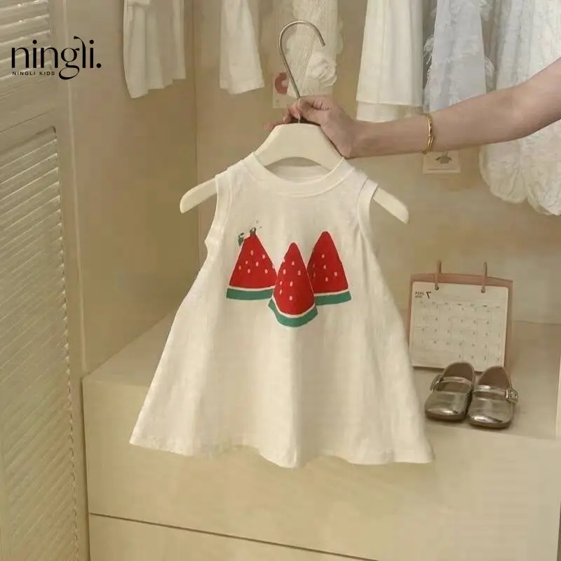 LƯƠNG BÙI KIDS - A174: VÁY COTTON HOẠ TIẾT DƯA HẤU ĐÁNG IU CHO BÉ GÁI QCCC 0
