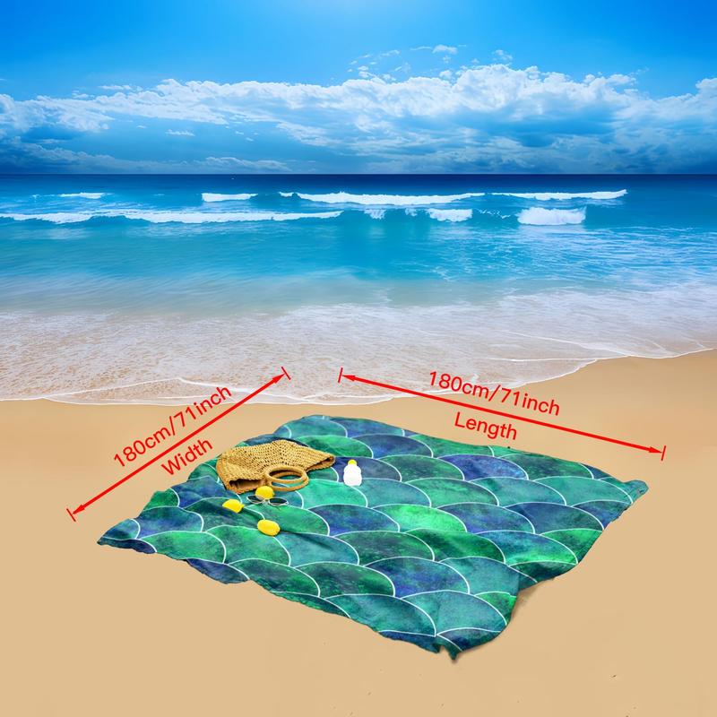 Product Introduction of Mermaid Pattern Beach Mat, 1 Count Waterproof Quick Drying Beach Towel, Rectangle/Square Beach Towel for Outdoor Camping & Beach Vacation 6