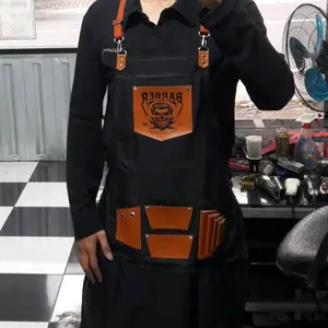 apron logo barber tengkorak, apron keren, apron anti nempel rambut