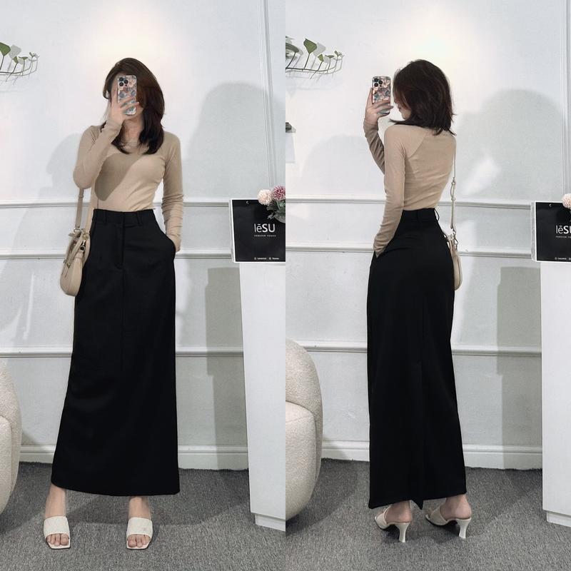 Chân váy tây maxi xẻ sau cài khuy LE.SU 0