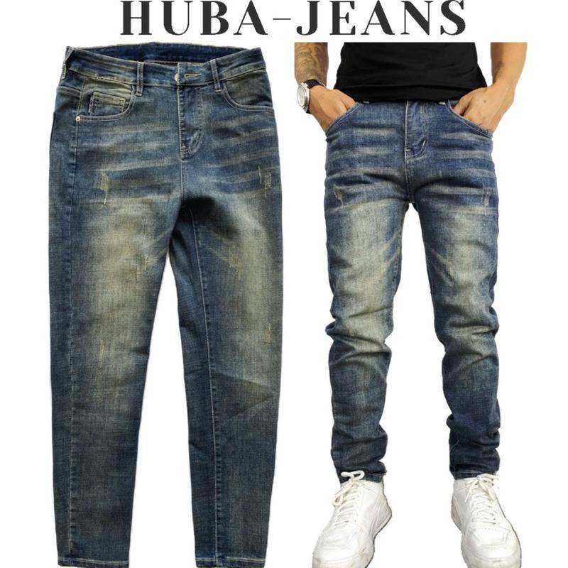 Quần jean nam HUBA-JEANS phom ôm ống côn đen wash 2 đấy rách từ 45kg ~ 93kg có BIGSIZE - Quầntàntật quần purple quần biker có túi Menswear Pants Denim