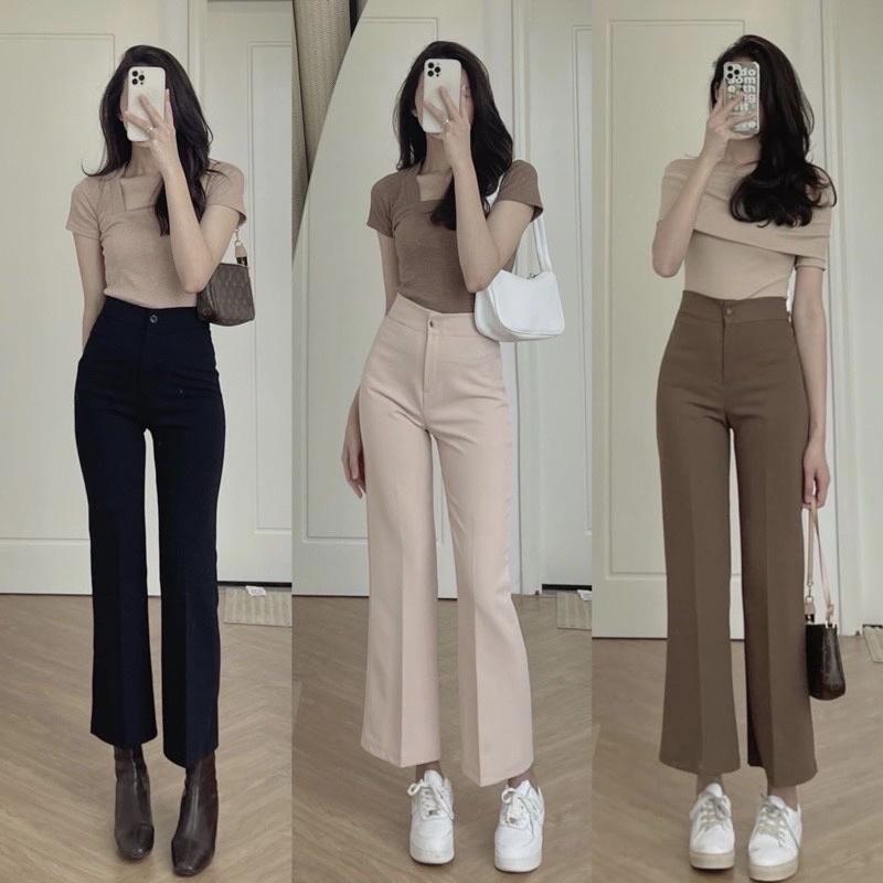 Quần ống đứng, ống loe nhẹ tôn dáng dành cho nấm lùn -2112 Pants Lưng Cao Đen Nữ