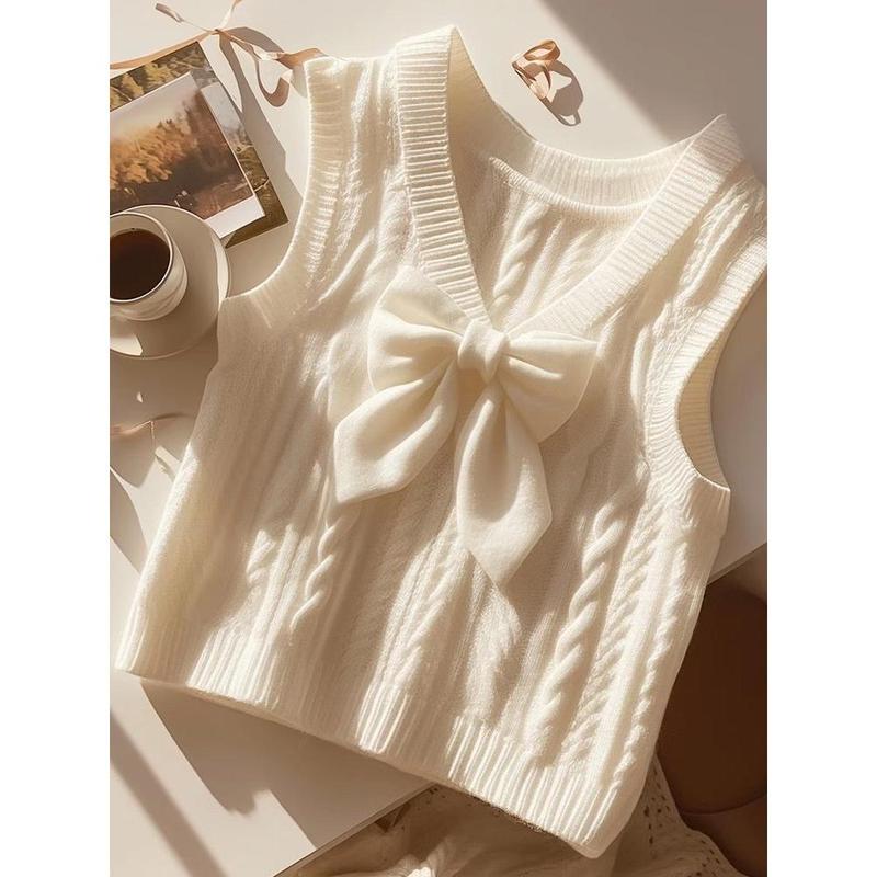 Áo Len Vest Dệt Kim, Màu Trắng, Phong Cách Lười Biếng, Cao Cấp, Dành Cho Nữ, Hàng Mới Về, Siêu Đẹp, Thích Hợp Cho Mùa Thu, Phong Cách 2024 0