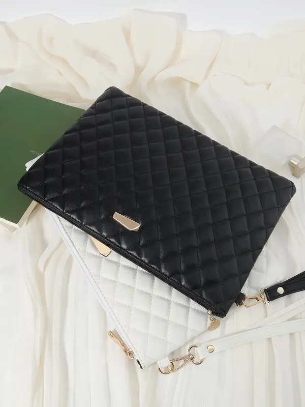 Women's Fashionable Quilted Design Clutch Bag, Large Capacity Multi-functional Outdoor Storage Bag, Coin and Mobile Phone Multi Zipper Wallet 5