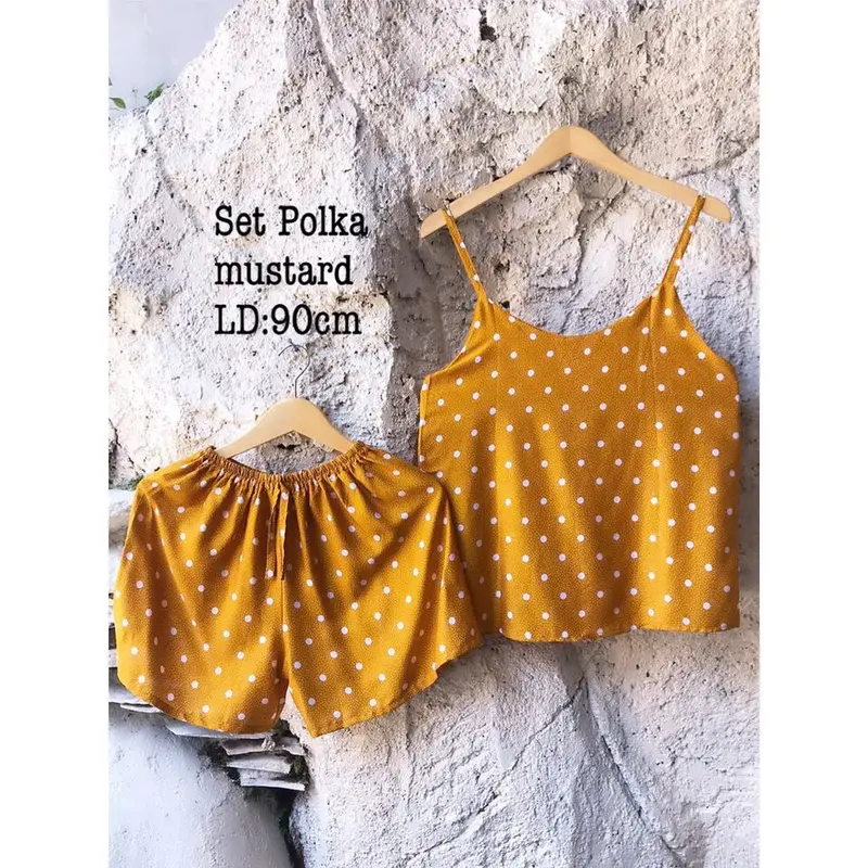 ONE SET PIYAMA TANKTOP POLKA Setelan Rayon Wanita 1