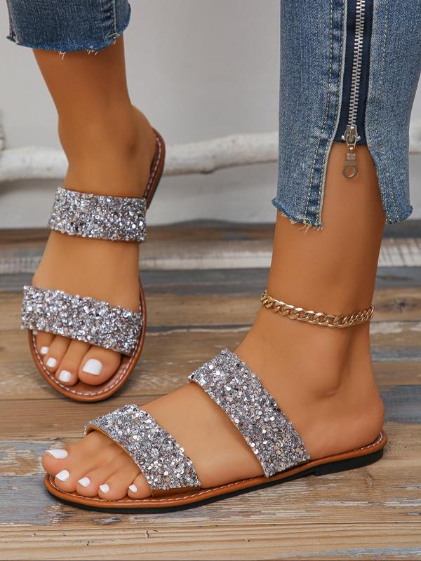 Women's Fashion Glitter Rhinestone Decorated Slide Sandals, 1 Pair Casual Open Toe Sandals for Summer, New Trend All-match Sandals for Daily Wear 5