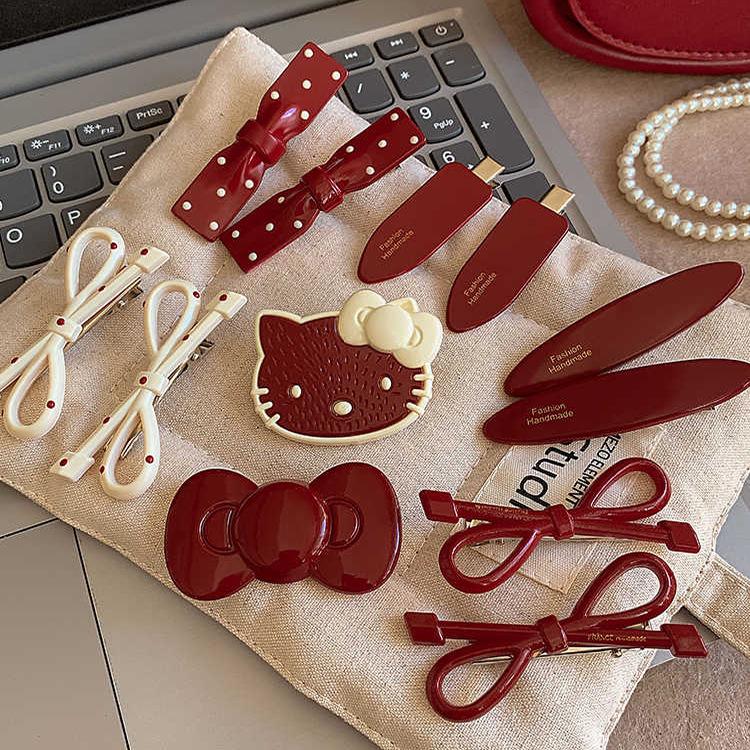 Product Introduction of Ankola Red Bow Hair Clip for Women New High-end Forehead Bangs Side Clip Duckbill Clip Hairpin 1