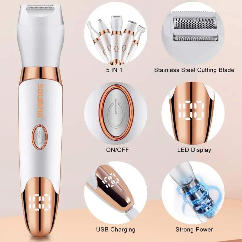 5-In-1 Electric Hair Removal Tool, 1 Count Portable Rechargeable Hair Trimmer for Arms, Legs, Underarms, Bikini Areas, Professional Hair Removal Tool for Women 2