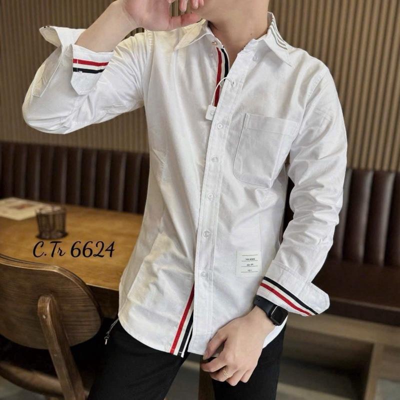 Áo sơ mi nam dài tay thom sọc cổ vải thô cao cấp