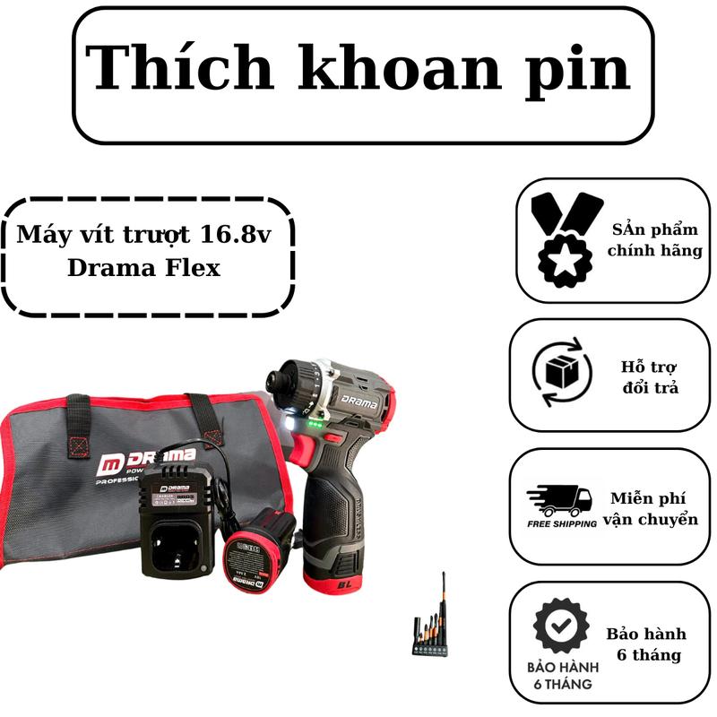 Máy chuyên vít dùng pin 4cell 18V DRAMA FLEXVOTL 5321  có 21 cấp trượt không chổi than