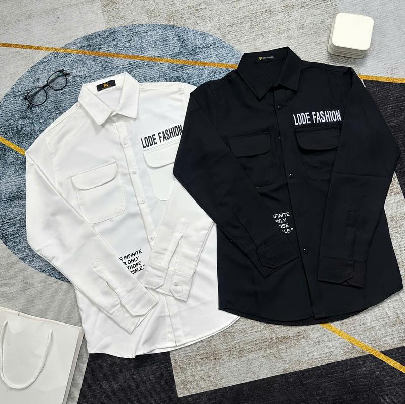  Áo sơ mi nam,nữ dài tay chất vải lụa cotton cao cấp vải dày thiết kế 2 túi đấp trẻ trung in chữ Menswear Có Cổ 
