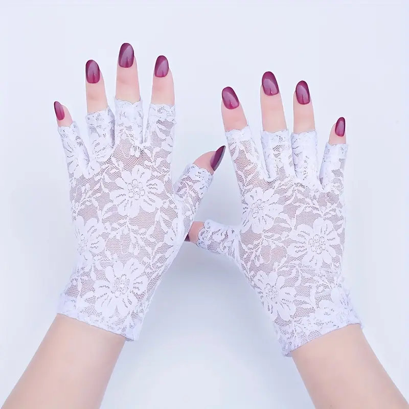 [Elegant Lace Gloves] Breathable Elegant Black Floral Lace Fingerless Gloves | Decorative with Beaded Wrist, Stretchy Material for Evening Wear, Proms & Weddings