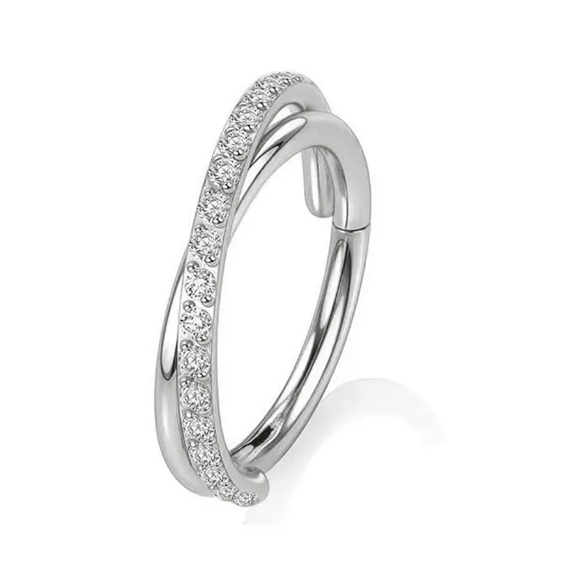 1pc 316L Stainless Steel Nose Ring Hoop 16G Conch Piercing Jewelry Clear CZ Double Helix Earring Tragus Daith Piercing Jewelry For Women 8