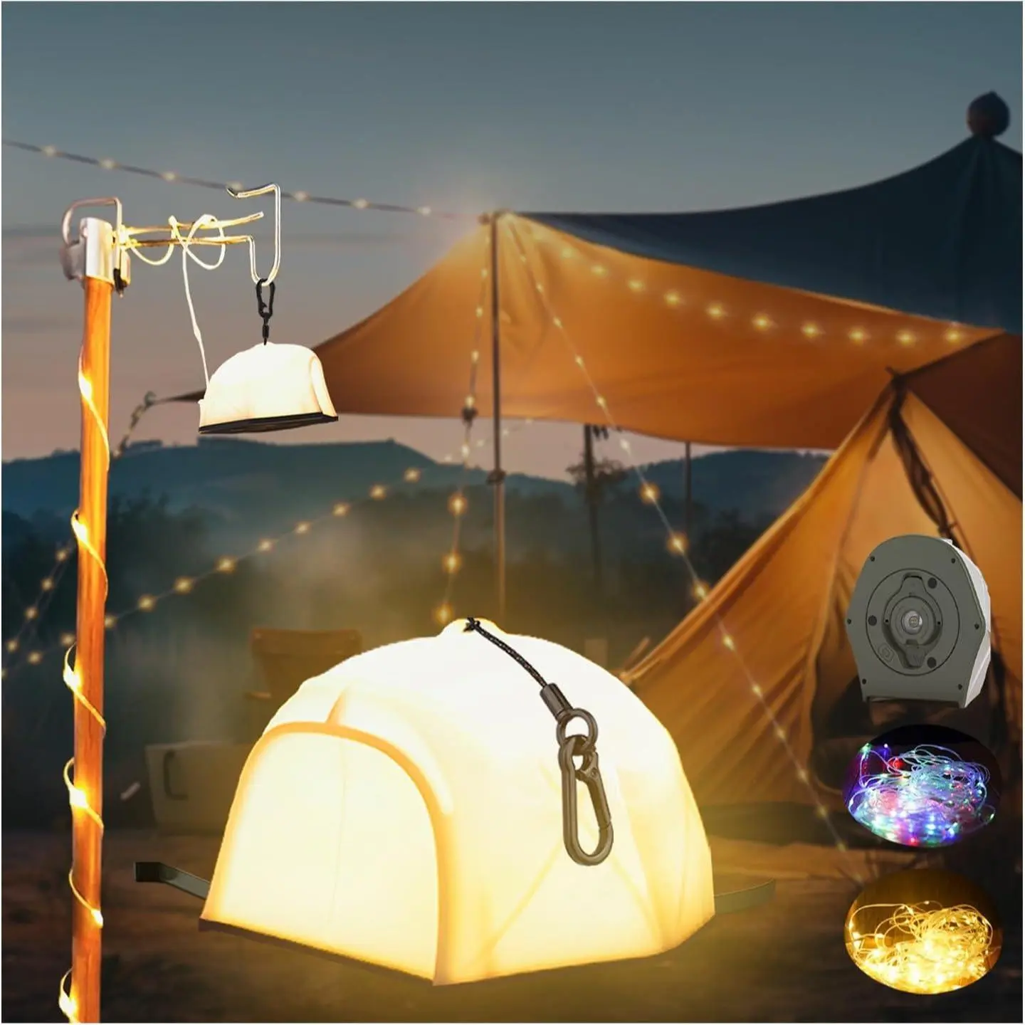 4 in 1 Camping String Light, 1 Count Waterproof Rechargeable Hanging Portable LED Light, Suitable for Outdoor Patio Awning Garden Party
