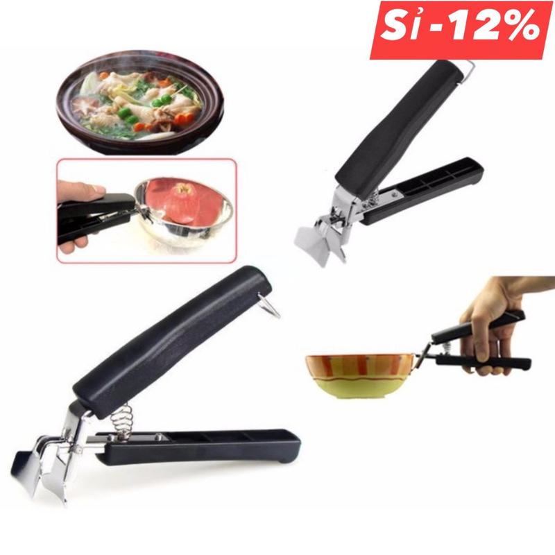 Kẹp gắp đồ nóng Inox cán nhựa chống nóng chuyên dụng - Màu Đen