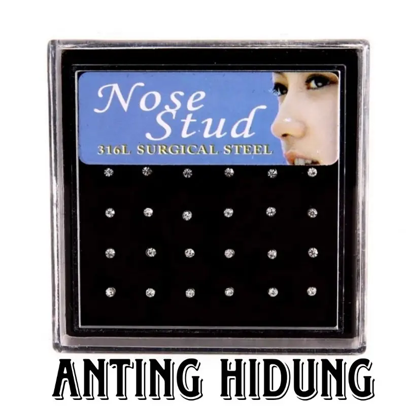 (AT2) ANTING HIDUNG MATA TITANIUM NOSE STUD BOX MIKA 24PCS PRIA WANITA STAINLEES STEEL 1.8MM Earrings