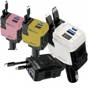 120 W 4 in 1引き込み式カーチャージャー、多目的タイプC&iOS高速充電カーチャージャー、iPhone&Android用ユニバーサルカーチャージャー