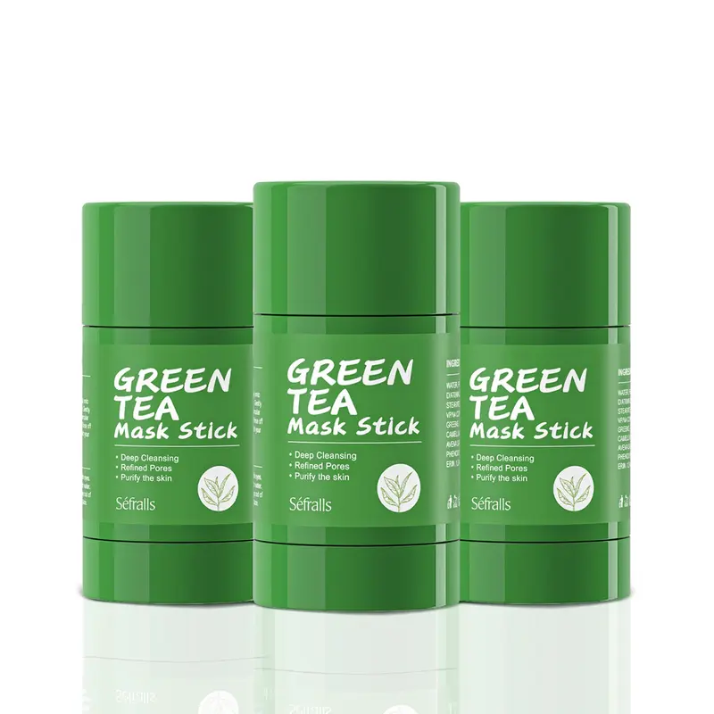Green Tea Mud Mask Stick, 3 Counts/set Deep Pore Cleansing Facial Mask Stick, Gentle Daily Skin Care Product for Women & Men 3