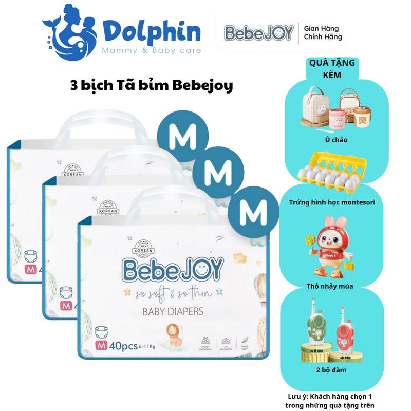 3 bịch Tã Bỉm BebeJoy Hàn Quốc dán/ Quần NB50 S42 M40 M38 L36 XL34 XXL32 Chính hãng siêu thấm hút cực nhanh đủ size