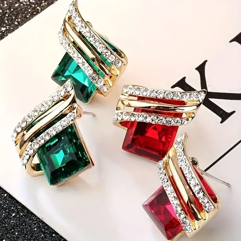 Luxurious, Elegant, Fashionable, And Sparkling Artificial Crystal Geometric Earrings, Women's Party Jewelry, Christmas And New Year Jewelry Gifts 3