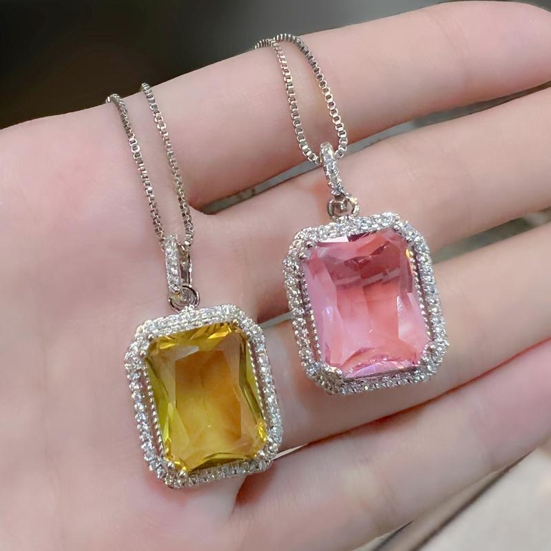 Product Introduction of Tik Tok Live Stream Rectangular Diamond Colored Gems Eardrops Stud Earrings Ring Hot Sale Square Pink Yellow Diamond Crystal Jewelry Suit sakuya  keychain gantungan  kunci bus  stop ganesha  keychain sonny  angel 6