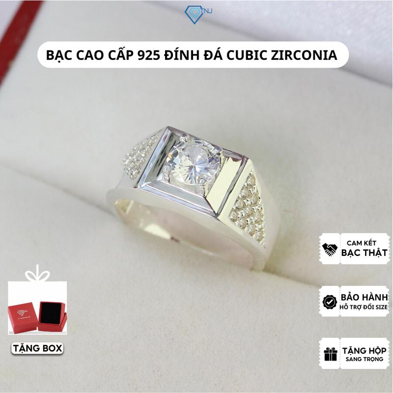Nhẫn bạc nam đeo ngón út đính đá viền sang trọng NNA0408
