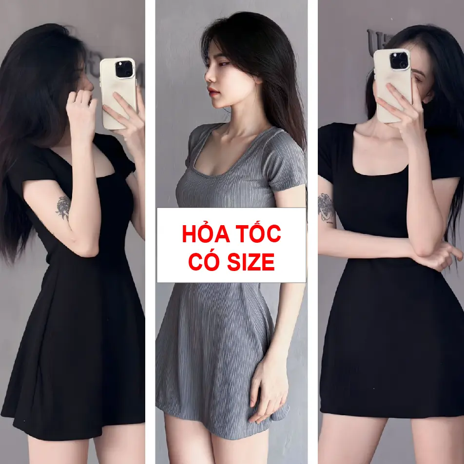 [ XẢ HÀNG ] Đầm body nữ tay ngắn cổ vuông phong cách Hàn Quốc chất thun gân mềm mịn mát co dãn tốt samsu.clothing_saigon