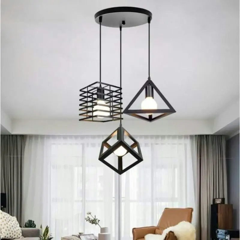 Lampu Gantung Minimalis Hias Plafon Ruang Tamu Dekorasi Rumah Vintage Modern Besi 3