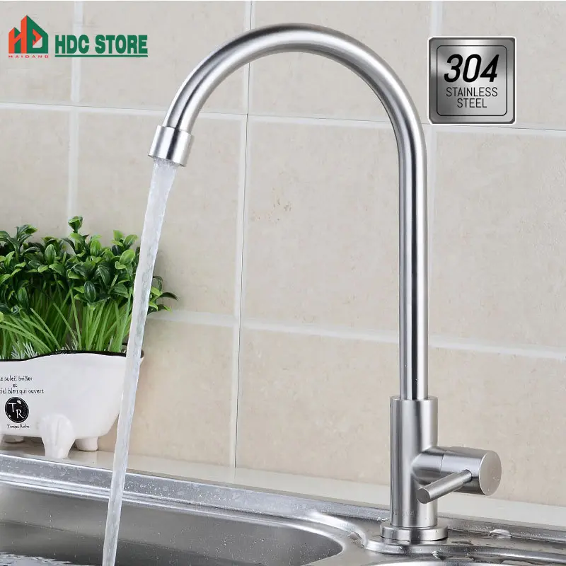 Vòi Rửa Bát 1 đường lạnh Gắn chậu và gắn tường, inox 304 cao cấp chính hãng HDC STORE