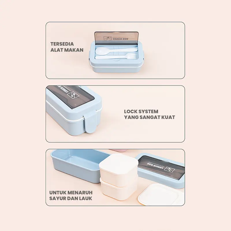 LUNCHBOX KOTAK MAKAN ANTI TUMPAH 2 SUSUN KOTAK BEKAL PREMIUM BPA FREE 4