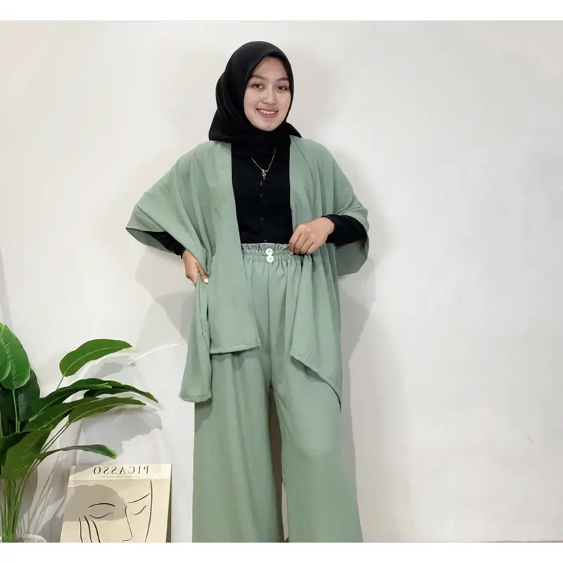SETELAN OUTER DAN CELANA KULOT CRINKLE||ONESET CRINKLE CANTIK KEKINIAN Airflow Atasan Muslim Wanita 2