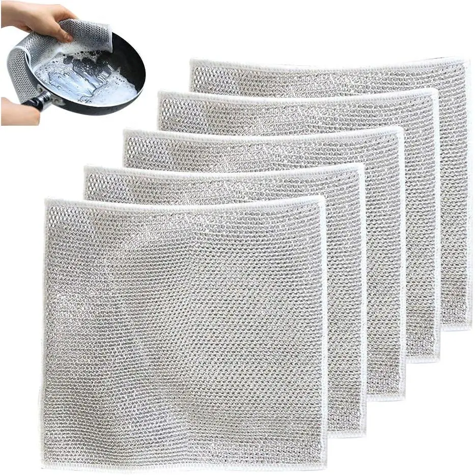 Khăn lau bát đĩa không trầy xước đa chức năng, dây, thích hợp cho khăn lau bát đĩa ướt và khô, dây nhà bếp có thể tái sử dụng, miếng chà và làm sạch, thích hợp cho bát đĩa, bồn rửa, mặt bàn, mặt trên của bếp Len