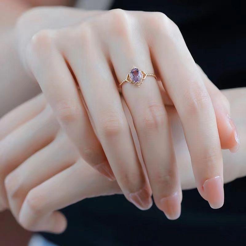 Nhẫn Nữ, Phong Cách Nhật Bản, Amethyst Tự Nhiên Agete Màu Tím, Dòng Đá Sinh Akato, Cùng Phong Cách, Bạc Sterling 925, Mạ Vàng 3