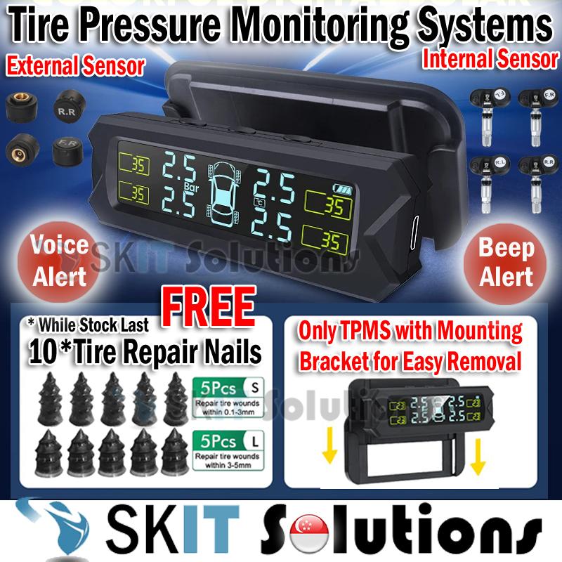 Product Introduction of 【SKIT】Car TPMS Tire Pressure Monitoring System And Time Display w/ Mounting Bracket, TPMS External Sensor, TPMS Internal Sensor, English Voice/Beep Alert,  TPMS Tyre Pressure Monitoring System, TPMS For Car Solar, Tire Pressure Gauge, Tire Pressure Sensor 0