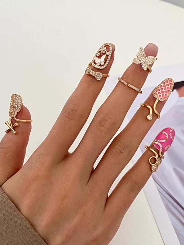 Elegant Rhinestone Decorated Ring Set, Fashion Accessories for Women & Girls, Trendy All-match & Exquisite Jewelry for Birthday Gift 2