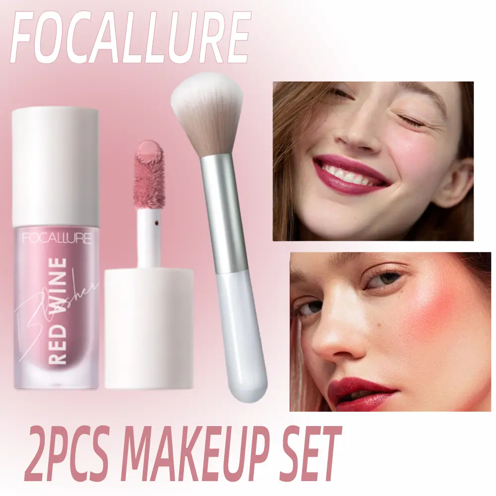 Phấn Đánh + Cọ Đánh, FOCALLURE, Bùn Đánh Môi Và Má, Kem Đánh Lâu Trôi Không Thấm Nước Và Chống Mồ Hôi, Dán Đánh Tăng Cường Màu Sắc, Trang Điểm Mặt Tự Nhiên