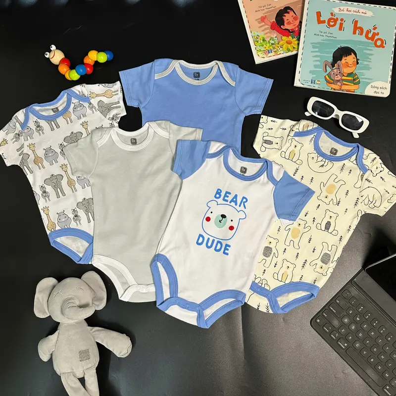 Body Chip Cho Bé Trai  Set 5 Cái Body Chip Cộc Tay Cho Bé Trai SZ 3-9Kg 6