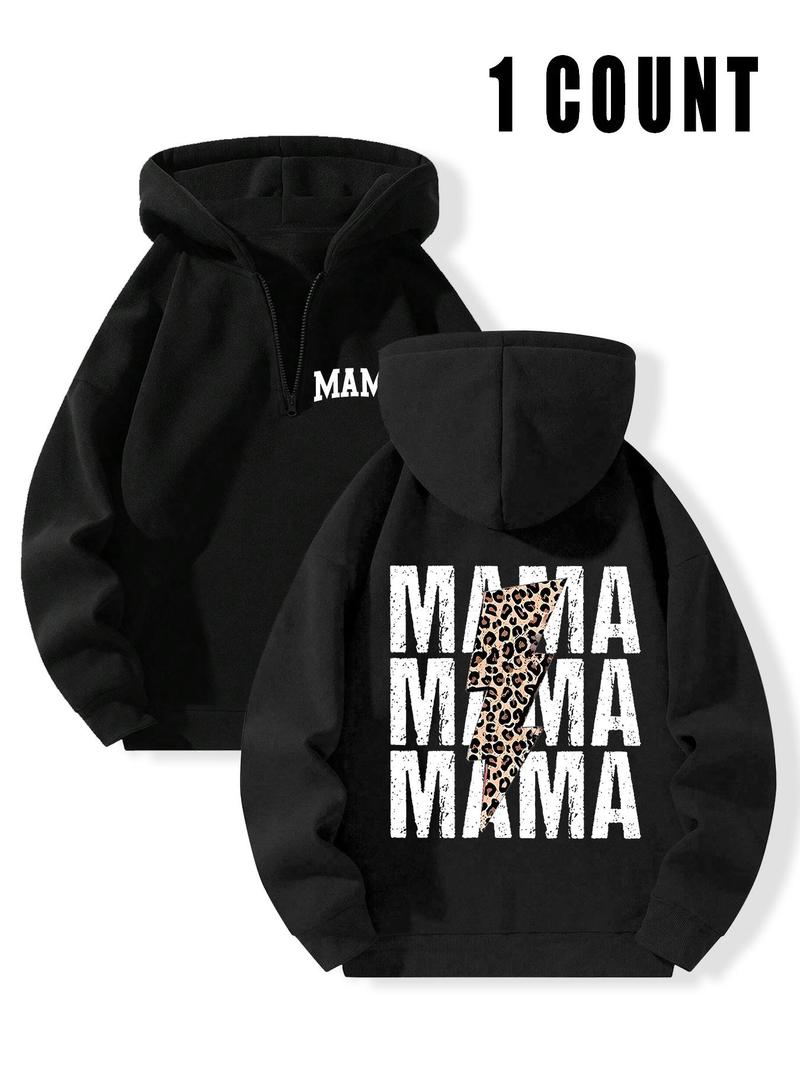 Product Introduction of Women's Letter & Leopard Print Hoodie, Casual Trendy Style Cozy Long Sleeve Hooded Sweatshirt for Fall & Winter, Women's Clothes for Daily Wear 3
