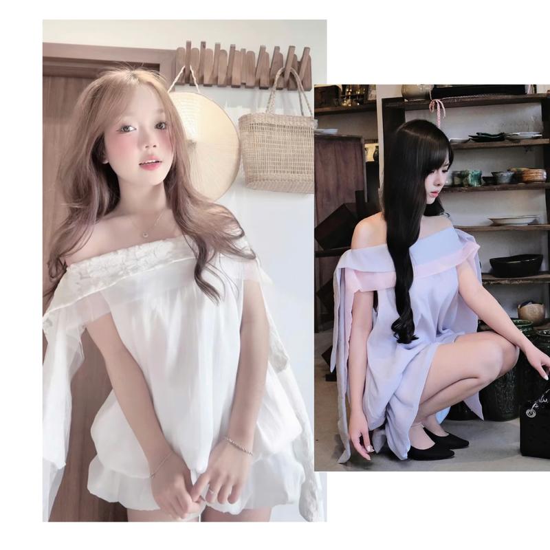 Đầm trễ vai form bí  Yên dress thiết kế Aguja