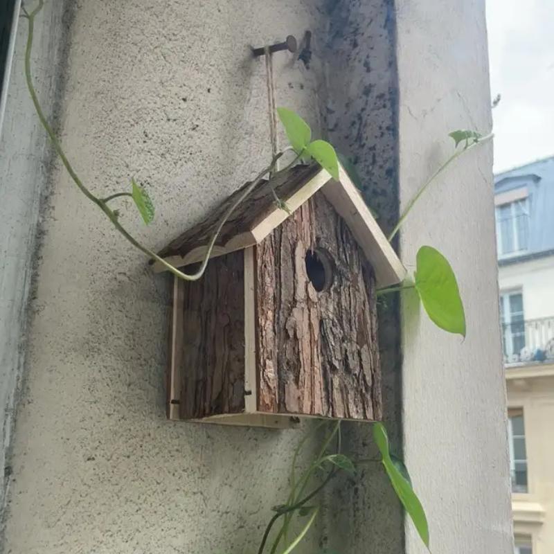 Wooden Bird House with Hanging Rope, Outdoor Bird House, Ventilated Bird Nest, Hanging Bird Cage, Bird Nest Accessories, Pet Supplies 4