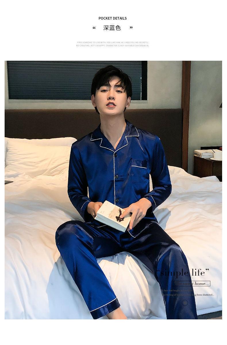 Product Introduction of Bộ Đồ Ngủ Nam, Chất Liệu Lụa Lạnh, Quần Dài Tay Mùa Xuân Và Mùa Thu, Mỏng Và Rộng Rãi, Ngoại Cỡ, Thích Hợp Mặc Nhà, Bộ Đồ Hai Mảnh Mùa Hè 19
