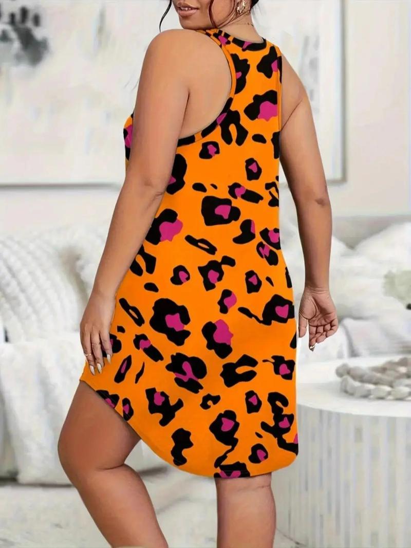 Product Introduction of Plus Size Leopard Print Asymmetrical Hem Tank Dress, Ladies Dresses Summer, Plus Casual Scoop Neck Sleeveless Dress for Summer, Women's Plus Summer Clothes for Daily Wear 2