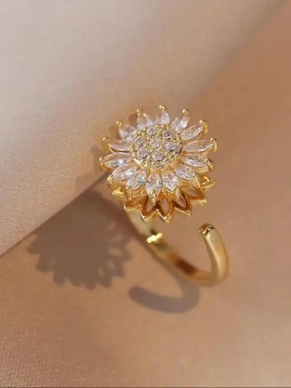 Sunflower Design Ring, Adjustable Anxiety Relief Rotating Ring, Fashion Jewelry for Party, Daily Clothing Decor, Trendy All-match & Exquisite Jewelry for Birthday Gift 5