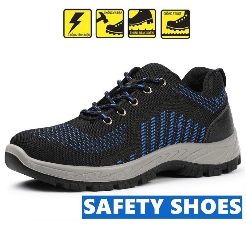 GBH14 Giày Bảo Hộ GBH14 Mũi,Đế Thép Chống Đinh Kiểu Dáng Thể Thao Màu Đen Xanh- Vải Thoáng Khí-Chống Va Đập-Đế Tăng Ma Sát