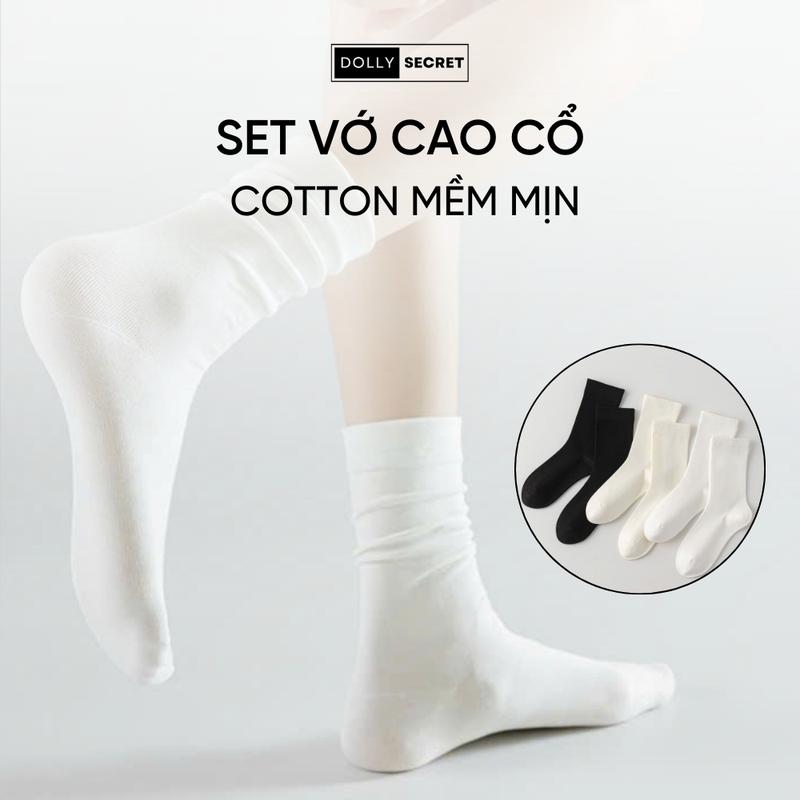 Set Tất Vớ Cao Cổ Nữ Trơn DOLLY SECRET Chất Liệu Cotton Siêu Mềm Mịn Thoáng Khí T01